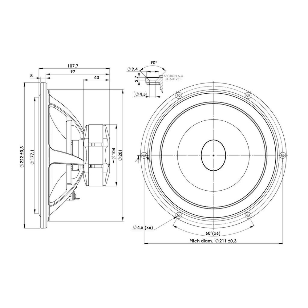 Scan-Speak - 8" Ellipticor Mid-Woofer - 21WE/4542T00