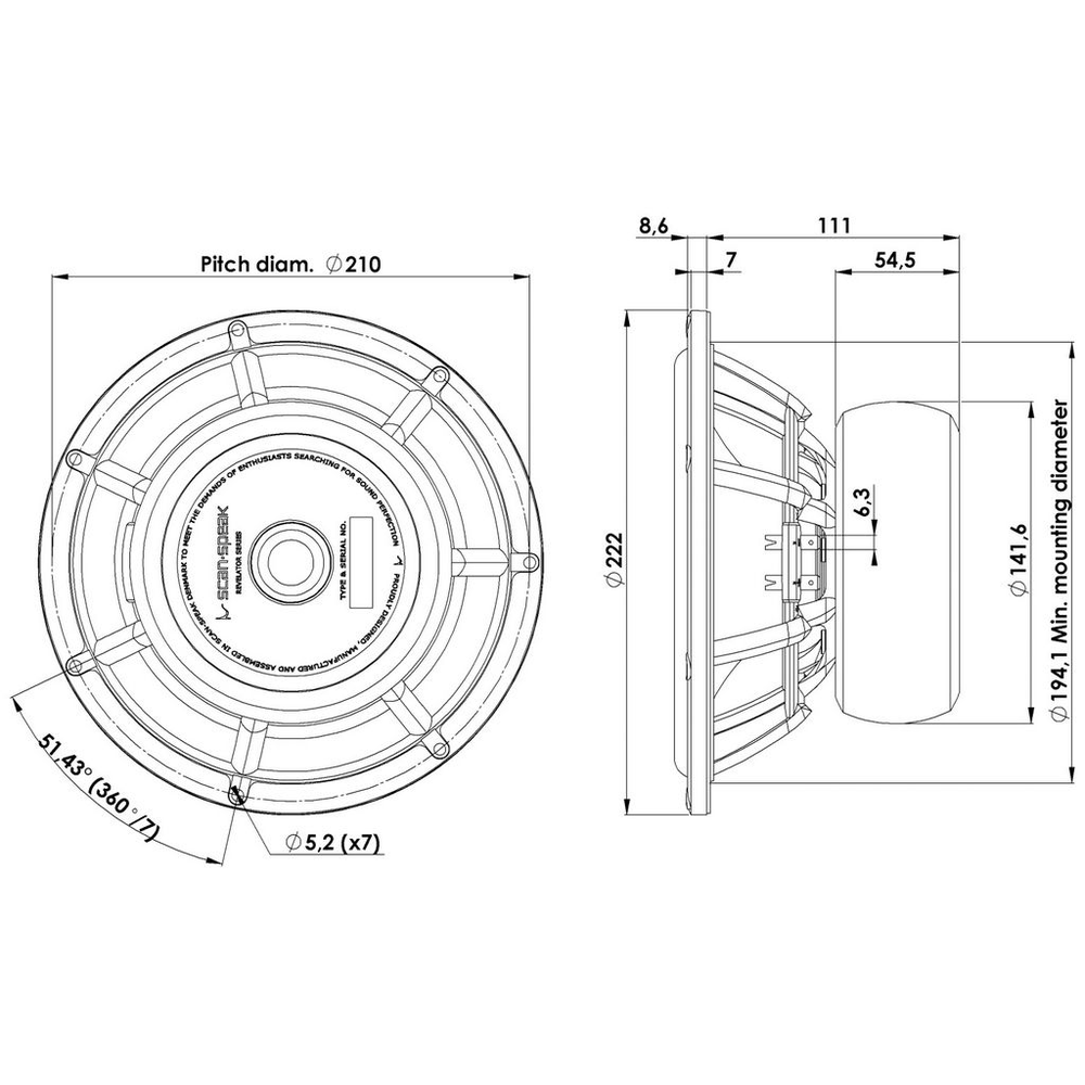 Scan-Speak - 8" Revelator Aluminium Cone Subwoofer - 22W/8857T00