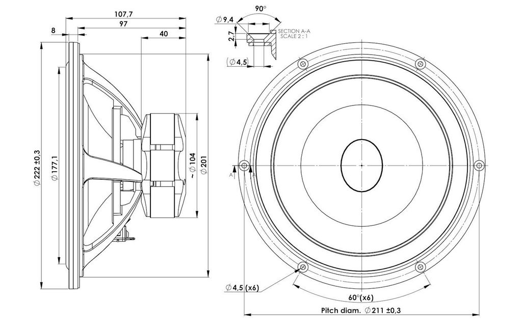 Scan-Speak - 8" Ellipticor Mid-Woofer - 21WE/8542T00