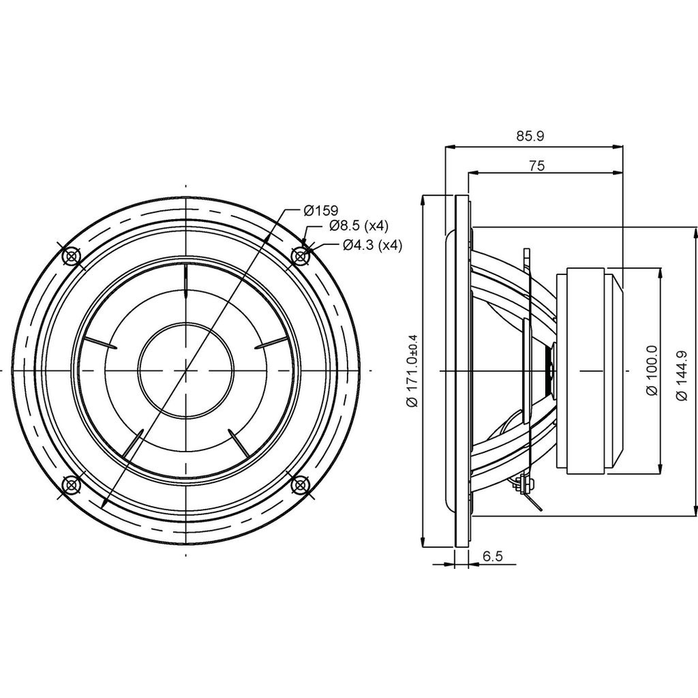 SB Acoustics - 6.5" NAC Mid-Woofer - SB17NAC35-4
