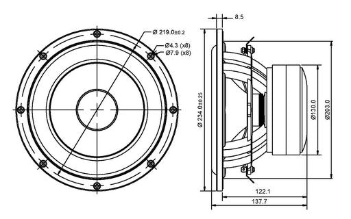 SB Acoustics - 8" MFCL Subwoofer - SB23MFCL45-4