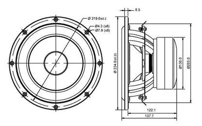 SB Acoustics - 8" MFCL Subwoofer - SB23MFCL45-4