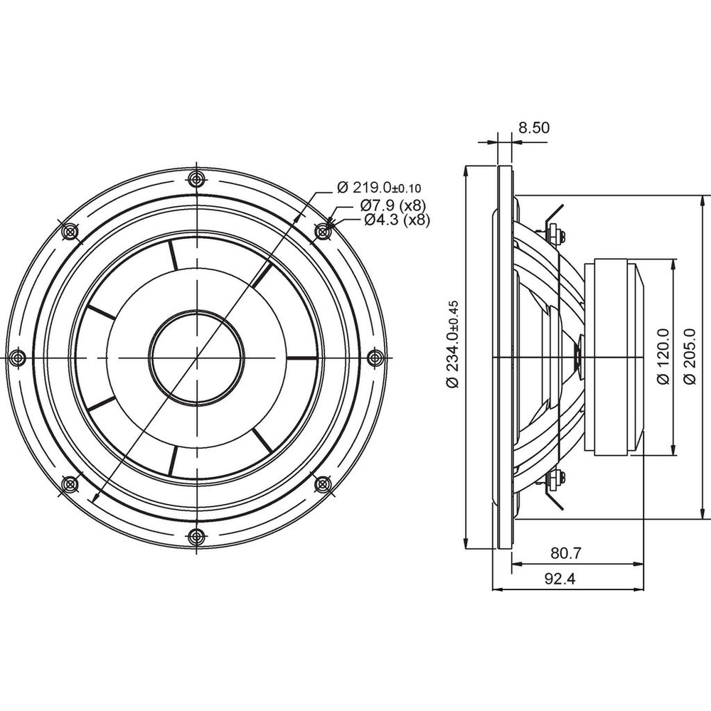 SB Acoustics - 8" NBACS Woofer - SB23NBACS45-8