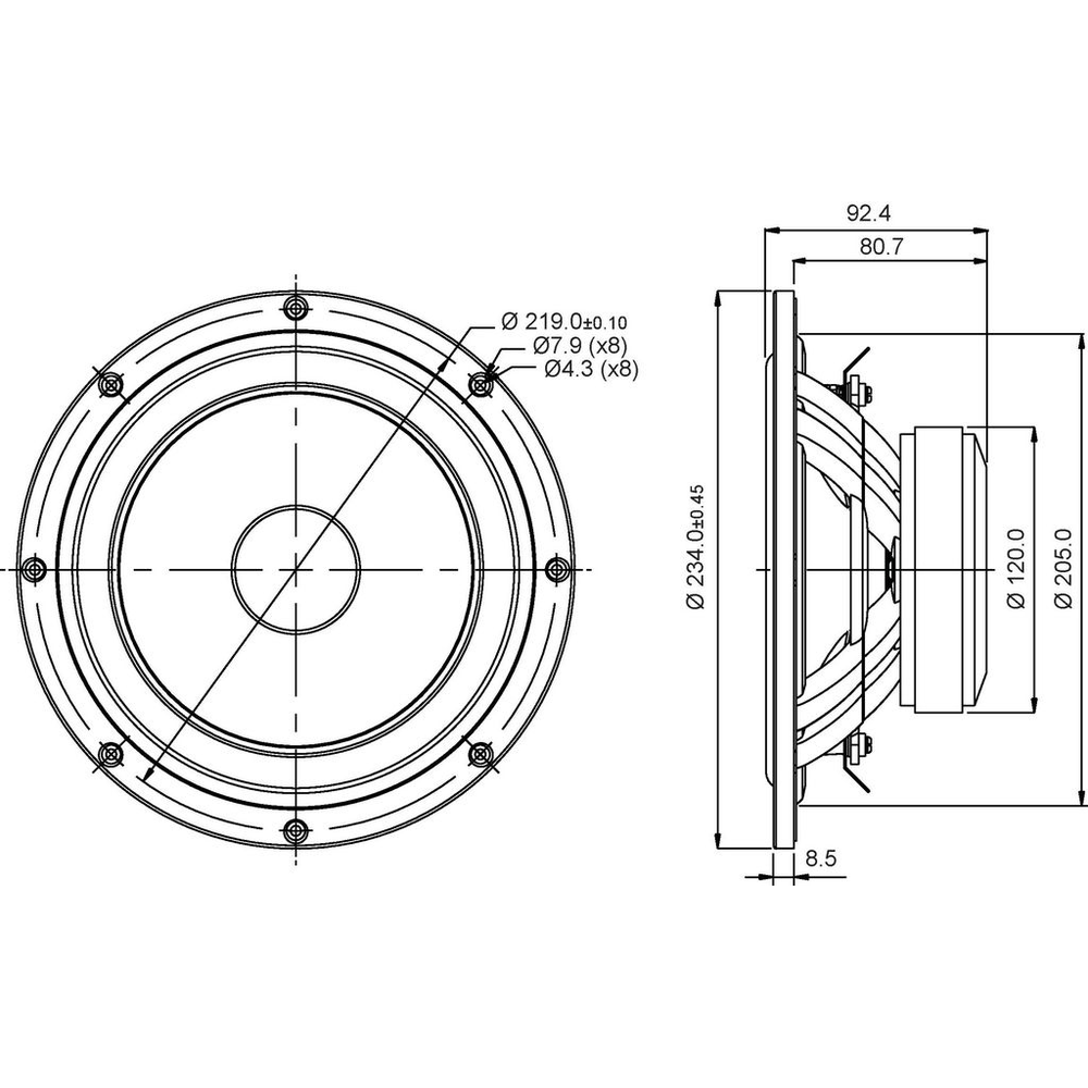 SB Acoustics - 8" NRXS Woofer - SB23NRXS45-4