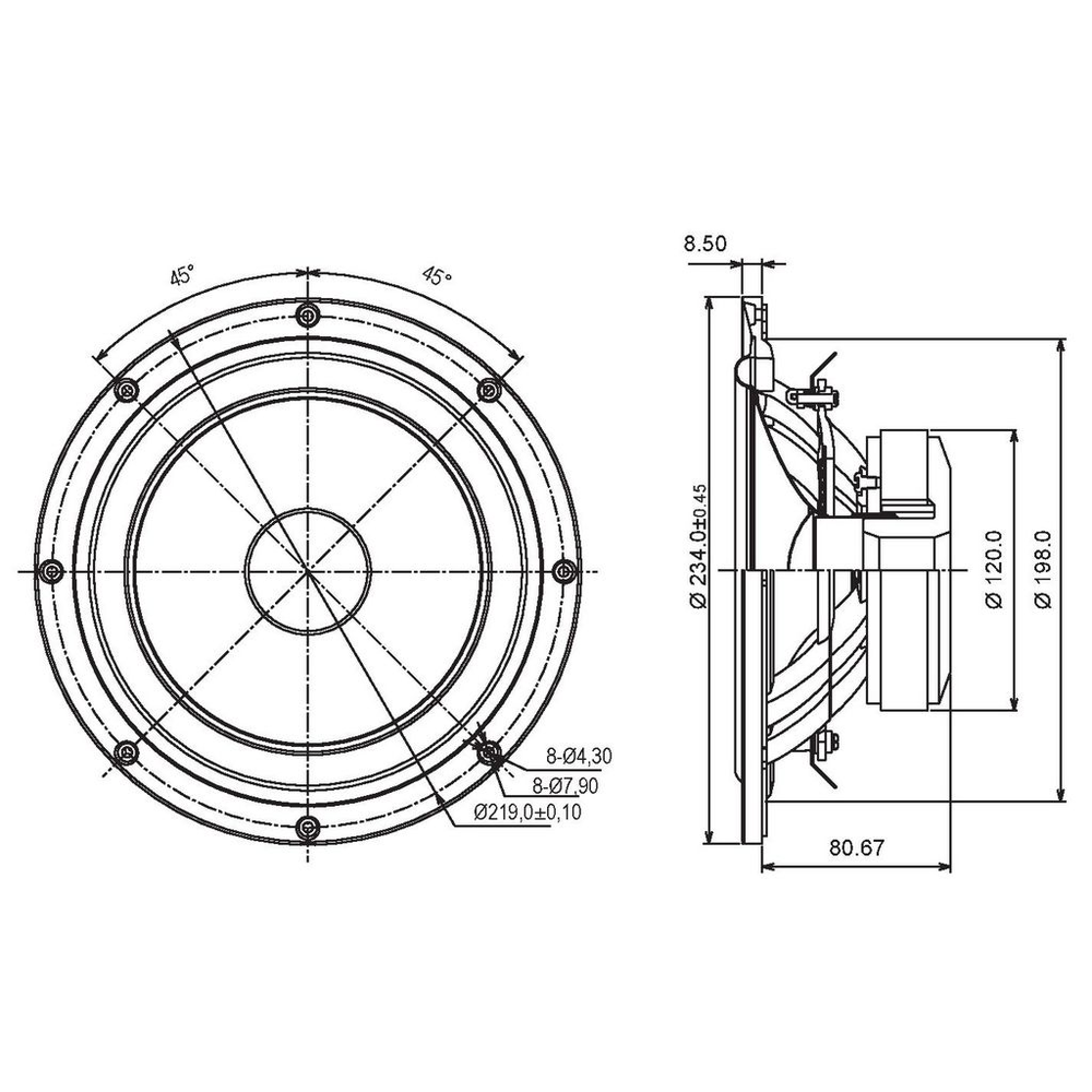 SB Acoustics - 8" NRXS Woofer - SB23NRXS45-8