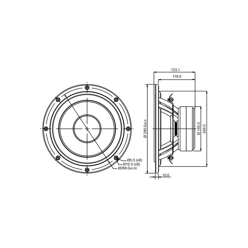 SB Acoustics - 10" NRX Woofer - SB29NRX75-8