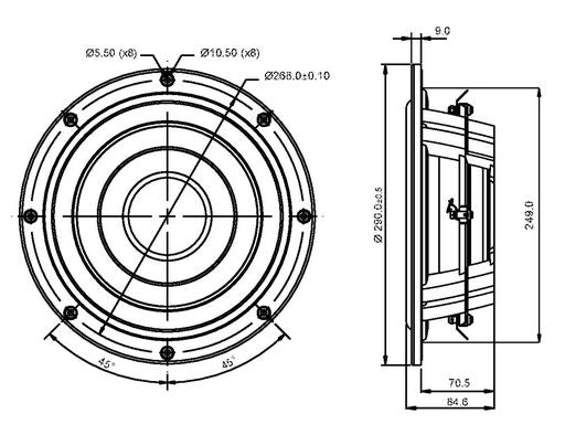 SB Acoustics - 10" DBAC Shallow Subwoofer - Dual Coil - SW26DBAC76-3-DV